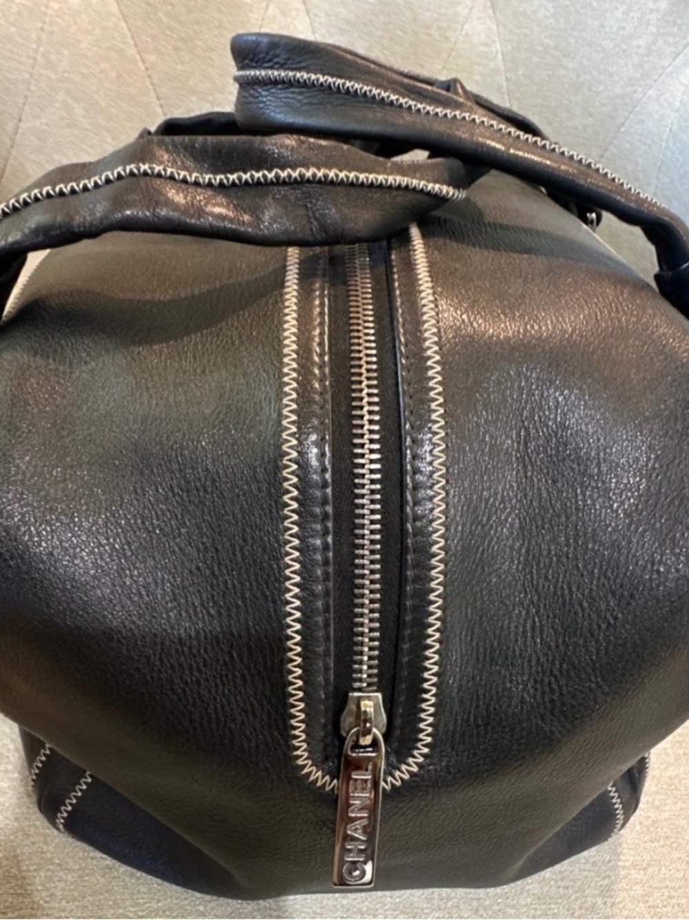 Authentic CHANEL Black Lambskin Leather Bowler Handbag - Picture 4 of 12